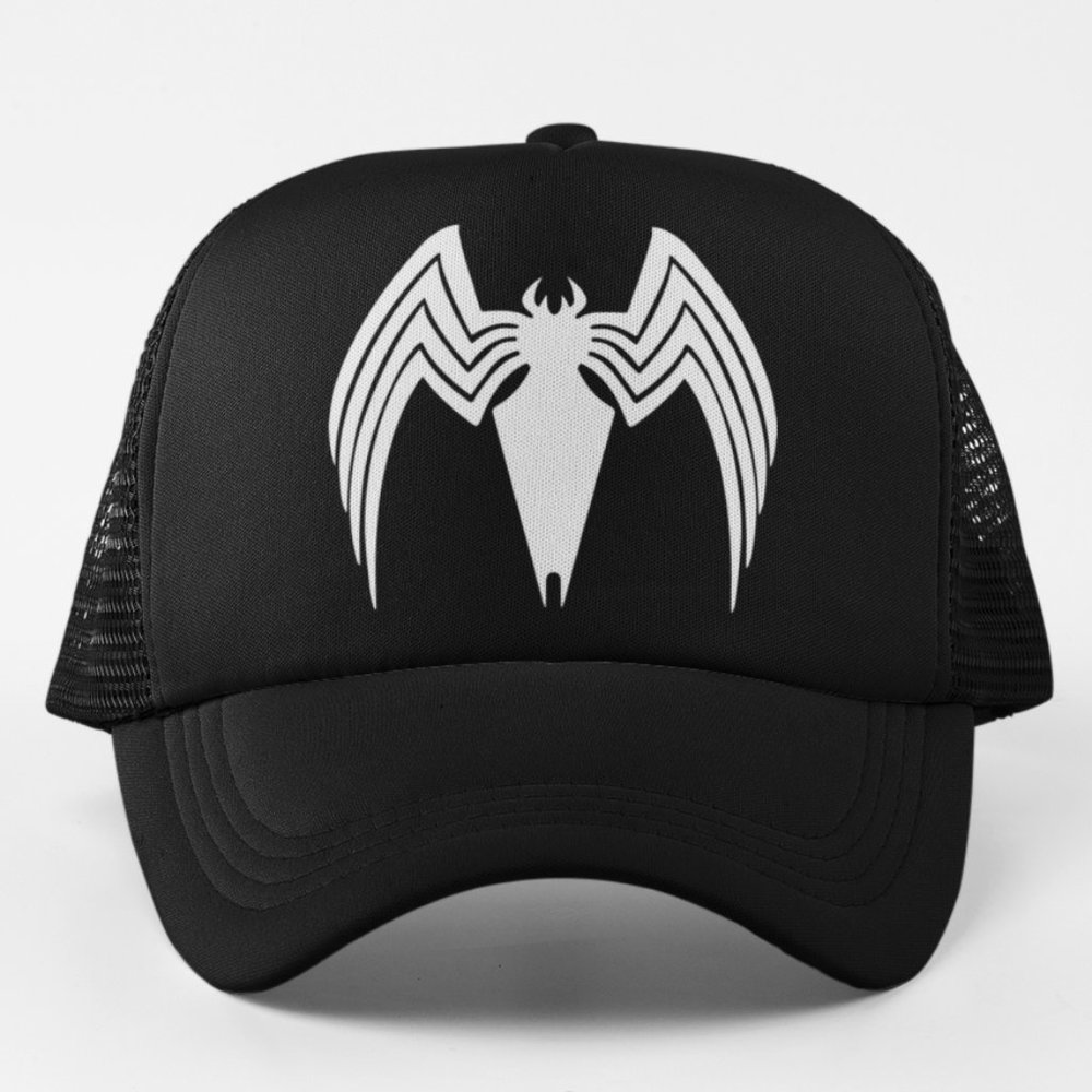 NEW Symbiote Spiderman Venom Logo Foam Trucker Mesh Snapback Hat BLACK